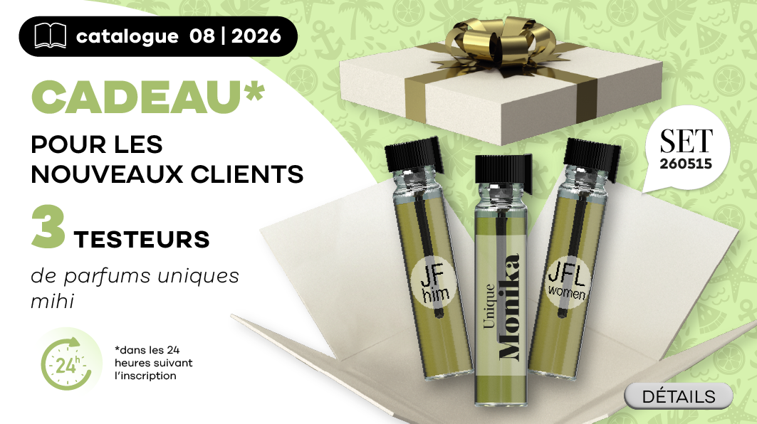 Super Bonus pour les Nouveaux Clients en Période! Échantillons de 3 parfums exclusifs Mihi!